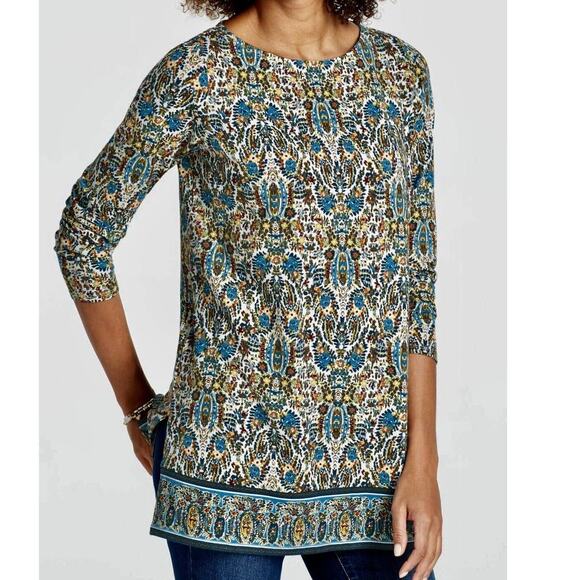 J. Jill Tops - J. Jill Peacock Textured Tapestry Tunic Womens Medium Teal Soft Paisley Floral